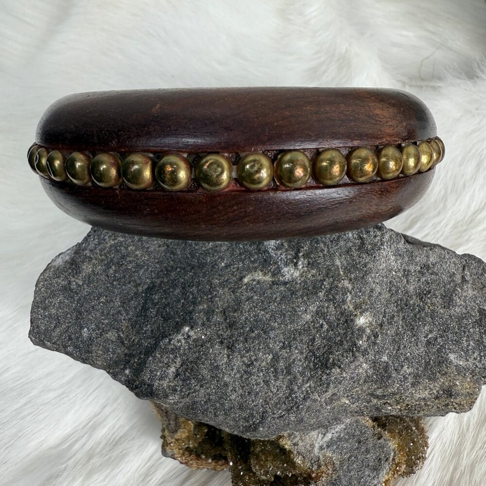 Wood w/ Brass Rivets Bangle Bracelet